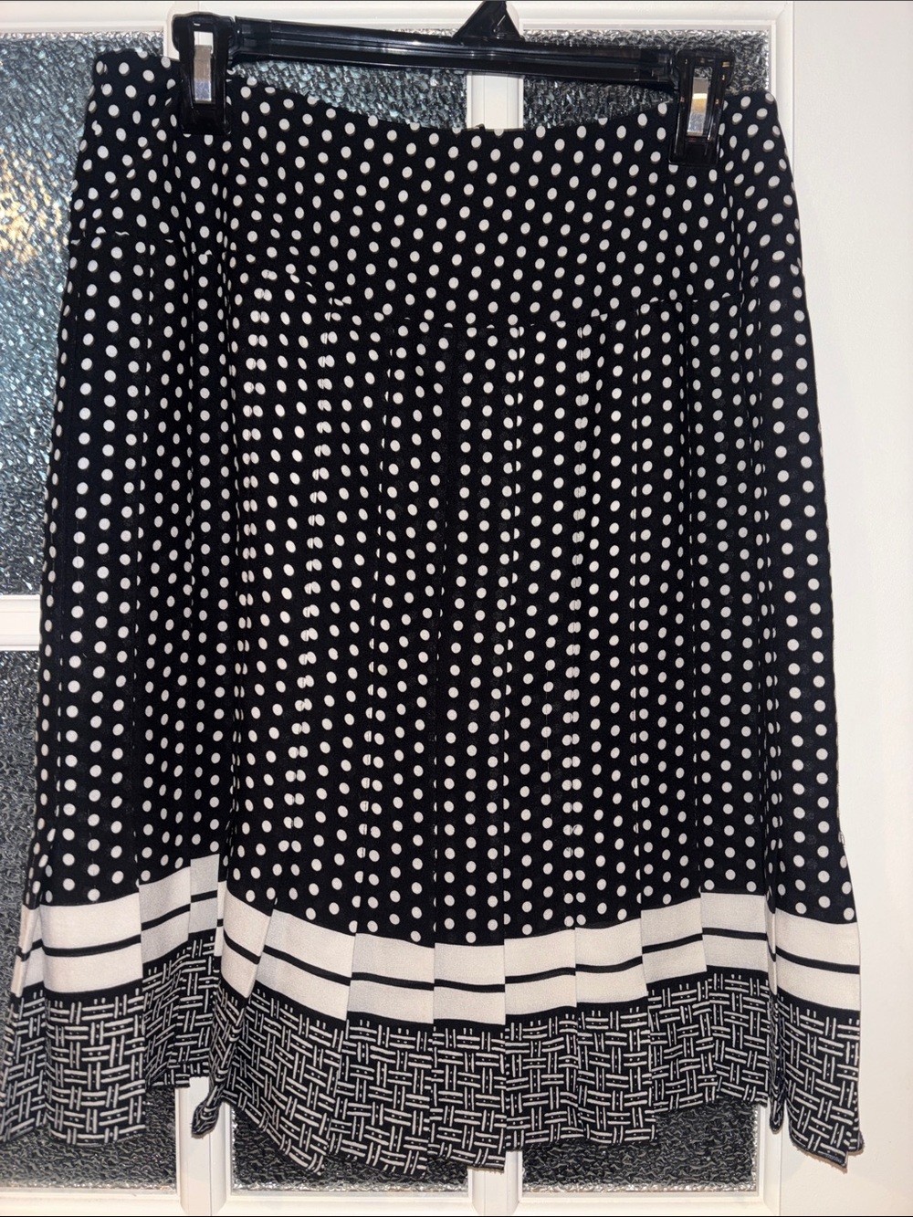 100% Silk Black & White Polka Dot A-Line Skirt